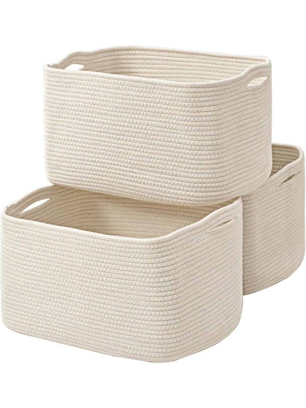 Large Woven Cotton Rope Storage Baskets - Nursery, Toy & Towel Organizer, 3 Pack